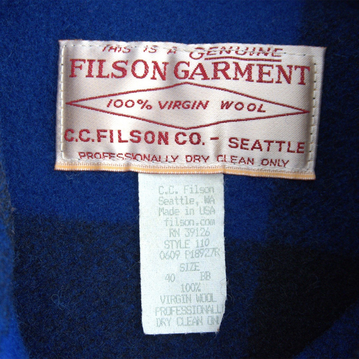 Filson Mackinaw Cruiser Jacket Blue Size 40