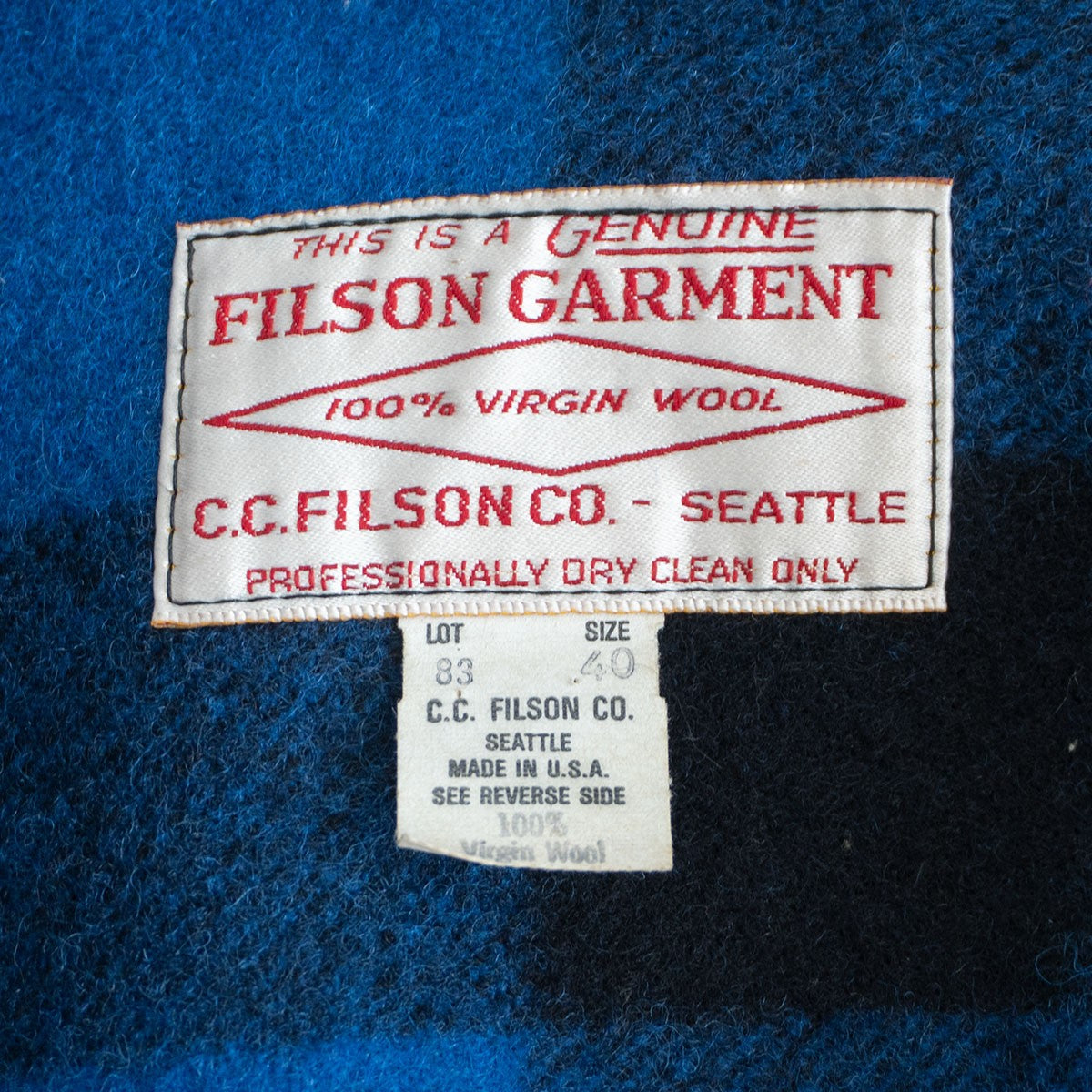 Filson Double Mackinaw Cruiser Jacket Blue Size 40