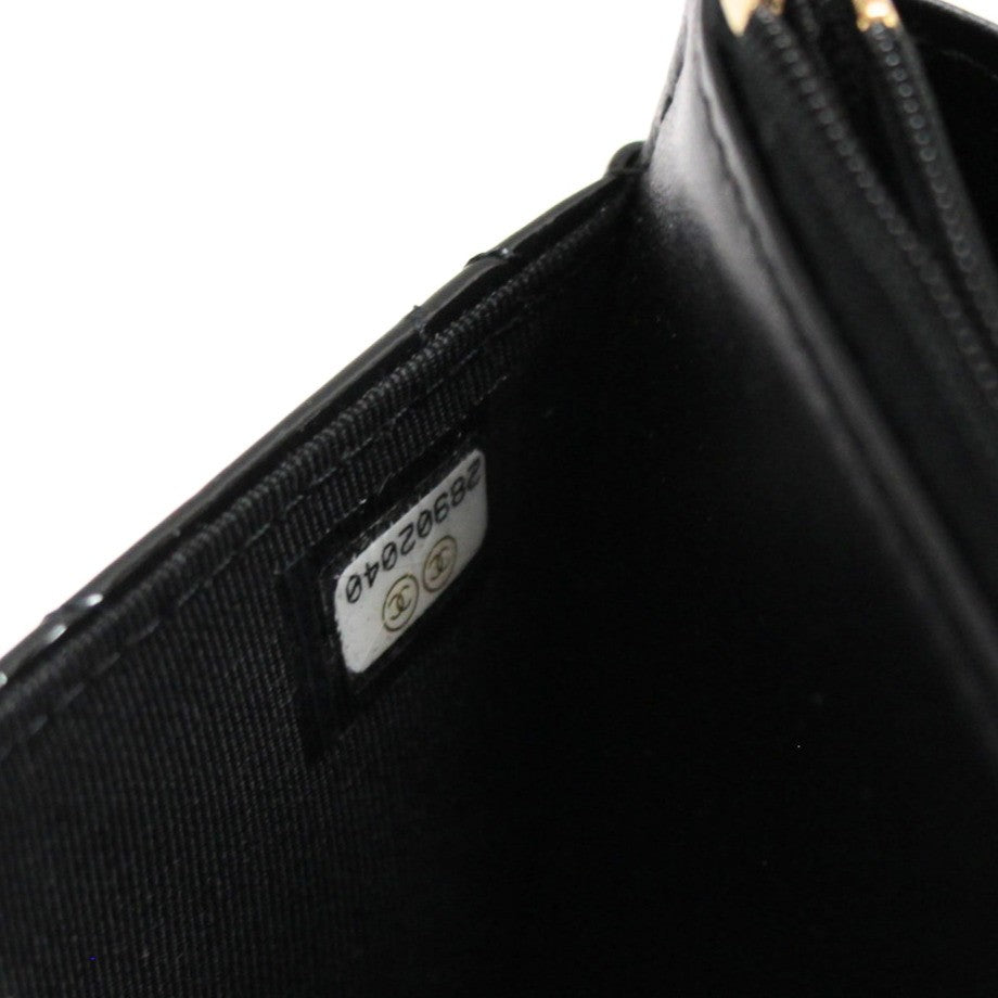 CHANEL Matelassé Patent Chain Wallet Black Size ONE SIZE