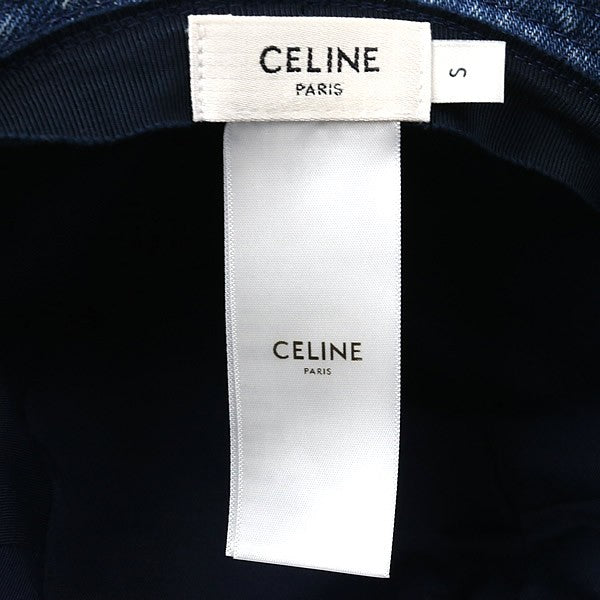 CELINE Logo Embroidered Denim Bucket Hat Blue Size S