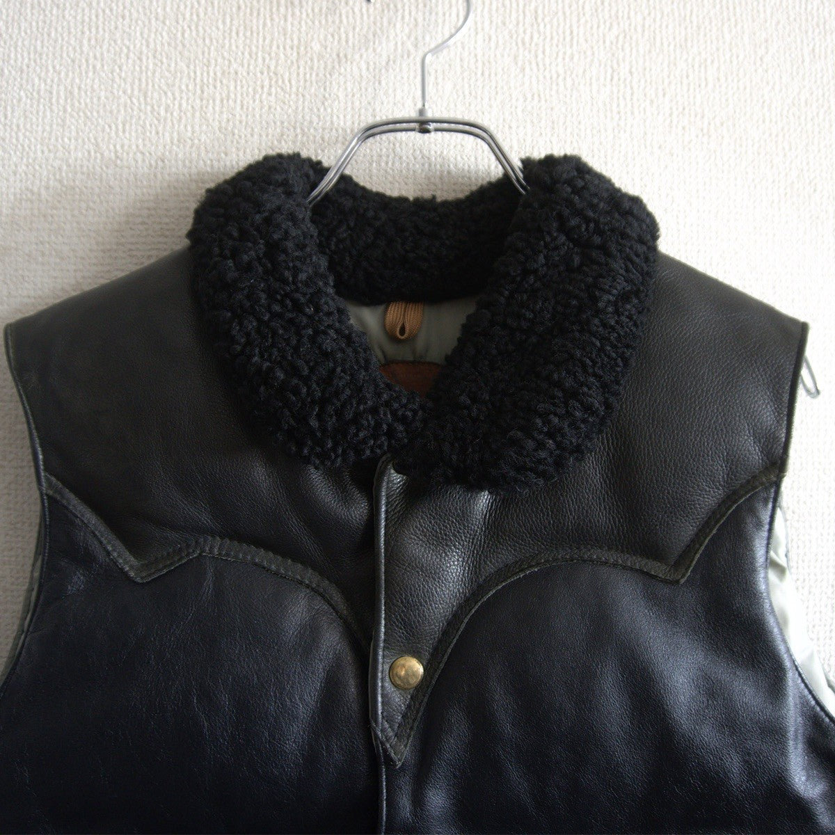 Warehouse Black Leather Down Vest Size M
