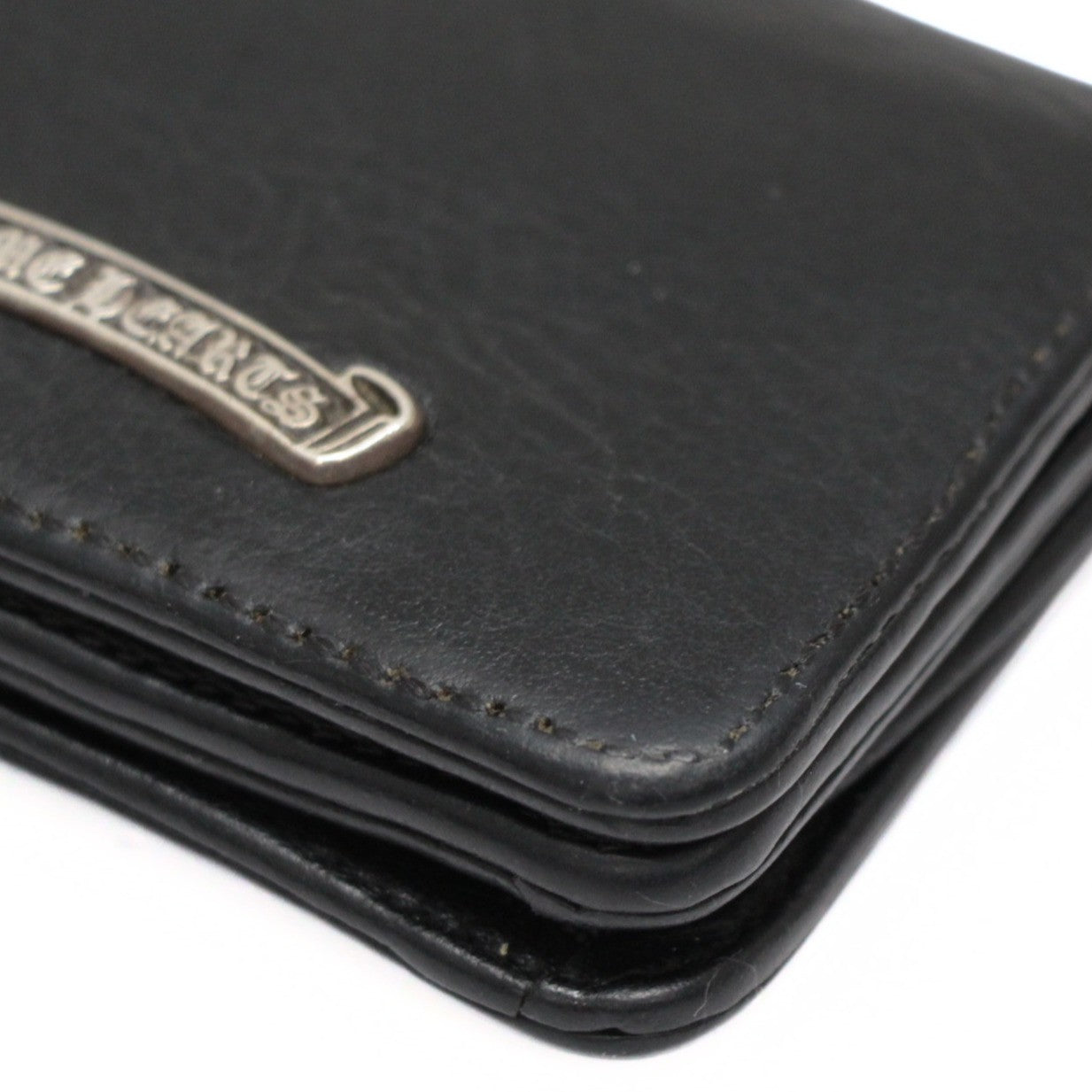 CHROME HEARTS Black Leather 3-Pocket Card Case Size ONE SIZE