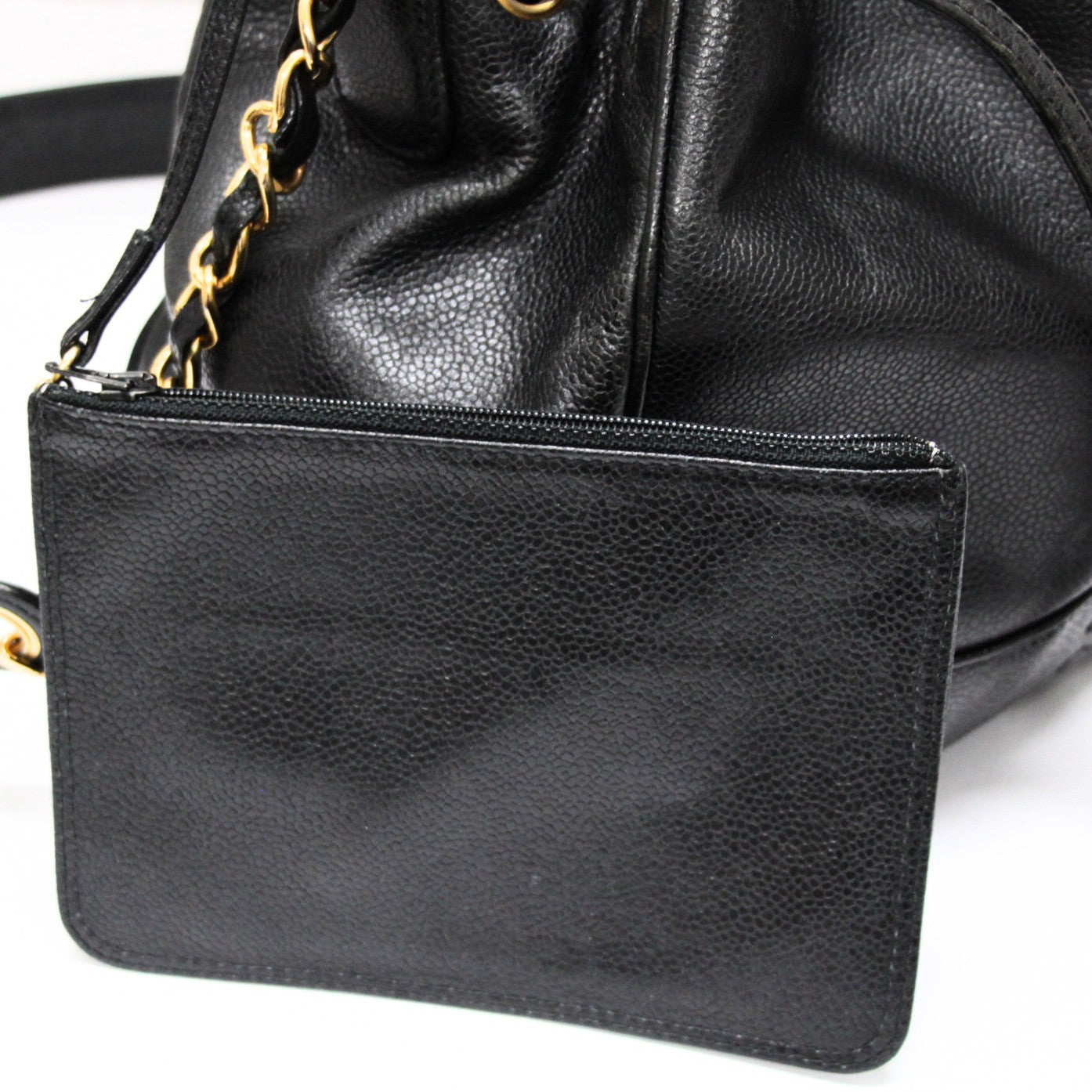 CHANEL Coco Mark Drawstring Caviar Bag Black Size ONE SIZE
