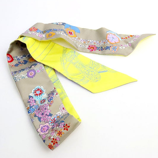 HERMES "Brides de Gala en Fleurs" Beige Yellow Scarf Size ONE SIZE