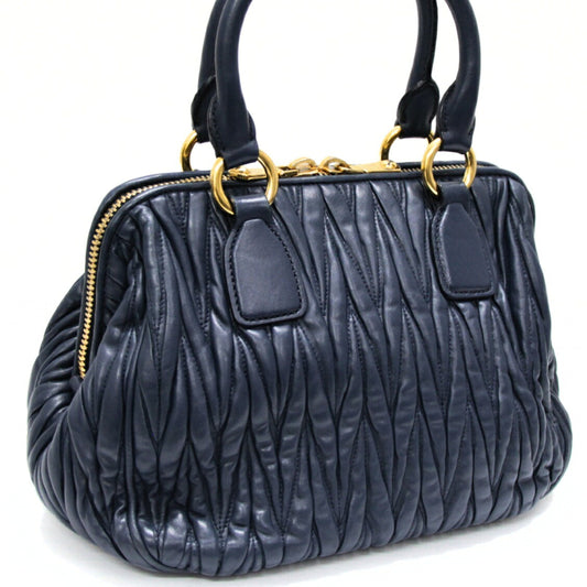 miumiu Matelasse 2-Way Leather Handbag Navy Size ONE SIZE