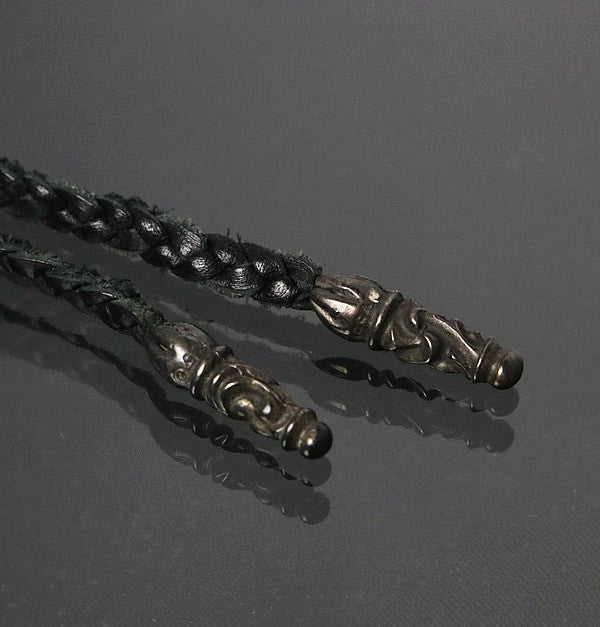 CHROME HEARTS Scroll Bolo Tip Leather Braid Necklace Silver