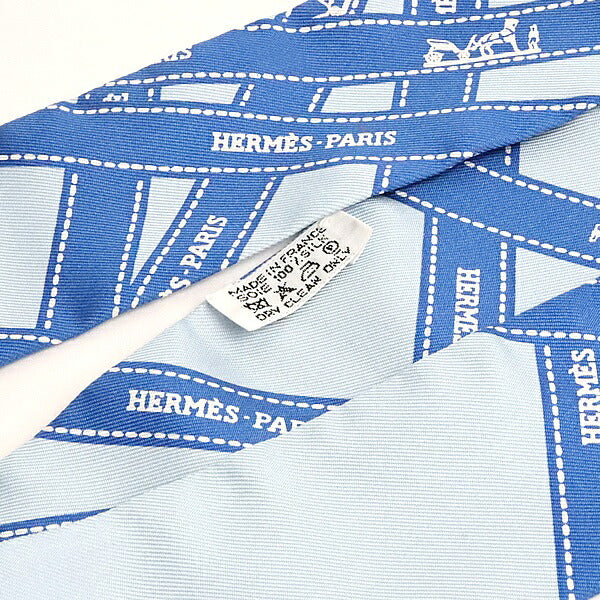 HERMES Twilly Bolduc Pattern Silk Scarf Blue Size ONE SIZE