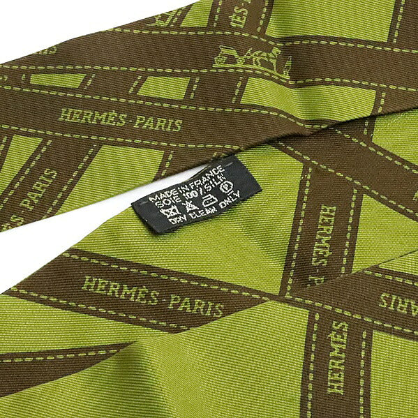 HERMES Twilly Bolduc Pattern Silk Scarf Green Size ONE SIZE