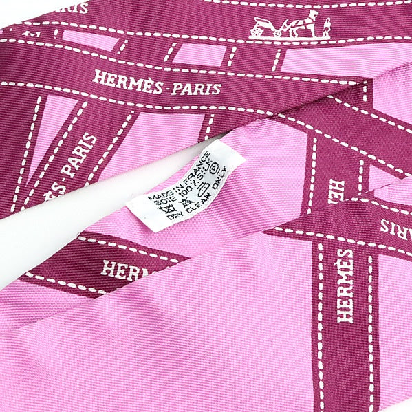 HERMES Twilly Bolduc Pattern Silk Scarf Pink Size ONE SIZE