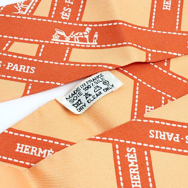HERMES Twilly Bolduc Pattern Silk Scarf Orange Size ONE SIZE