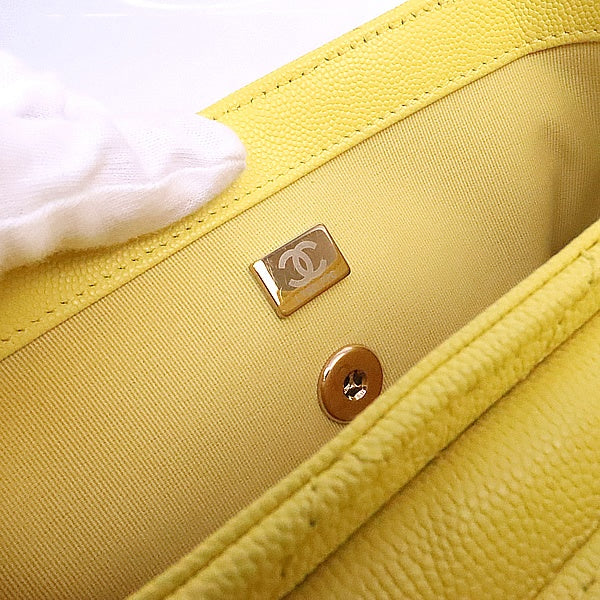 CHANEL Matelasse Yellow Caviar Skin Chain Bag Size ONE SIZE