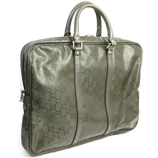 GUCCI GG Imprimé PVC Leather Briefcase Moss Green