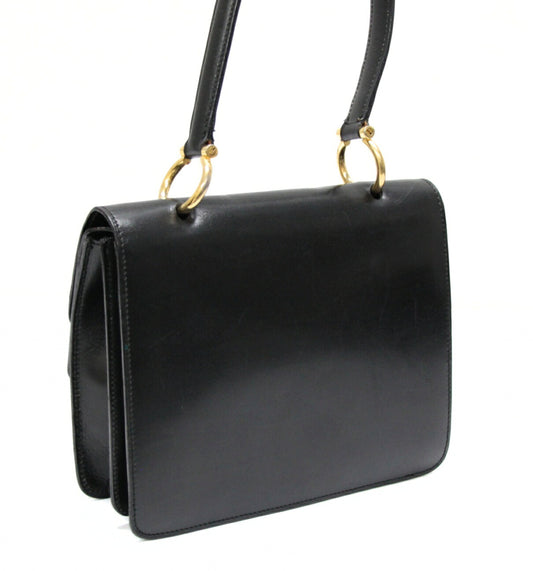 CELINE Vintage Small Double Flap Handbag Black Size ONE SIZE