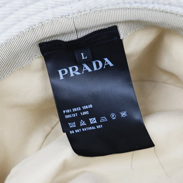 PRADA Corduroy Triangle Logo Cotton Hat White Size L