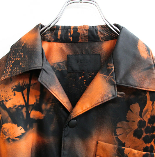 PRADA 22SS Triangle Logo Nylon Open Shirt Black Size M