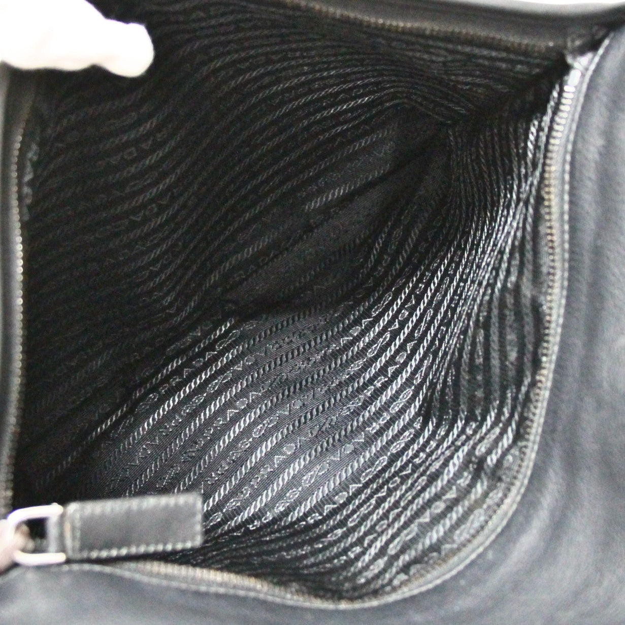 PRADA Black Leather Logo Shoulder Bag Size ONE SIZE