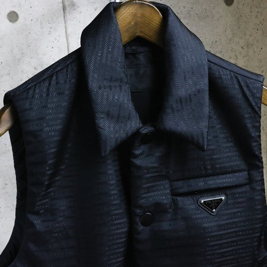 PRADA Triangle Logo Nylon Padded Vest Black Size 46