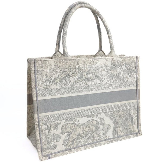 Christian Dior Toile de Jouy Canvas Tote Gray Size ONE SIZE