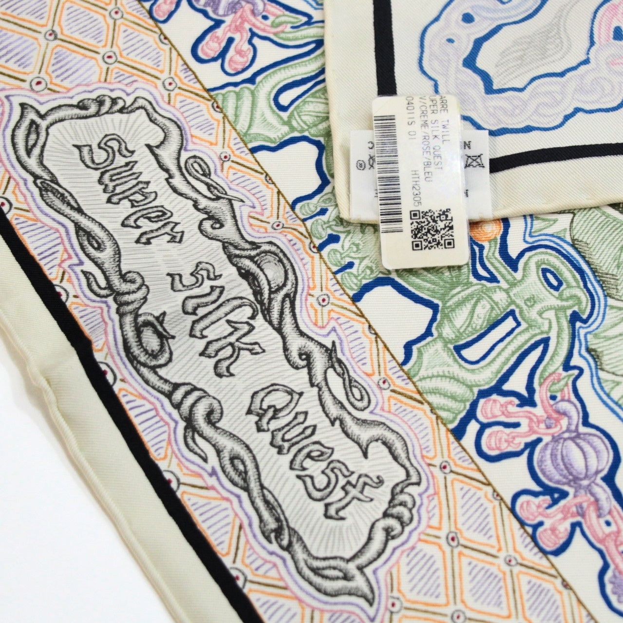 HERMES Carré 90 "Super Silk Quest" Scarf White Size ONE SIZE