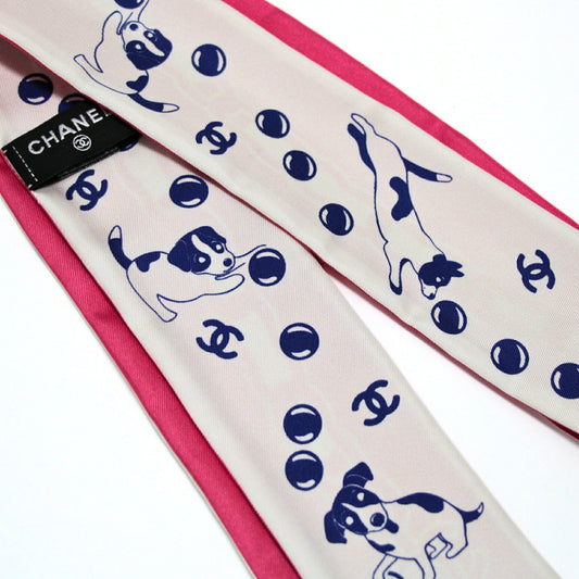 CHANEL Twilly 100% Silk Scarf Pink Size ONE SIZE