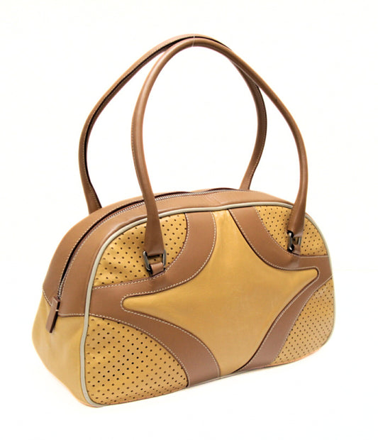 PRADA Light Brown Leather Bowling Bag Size ONE SIZE