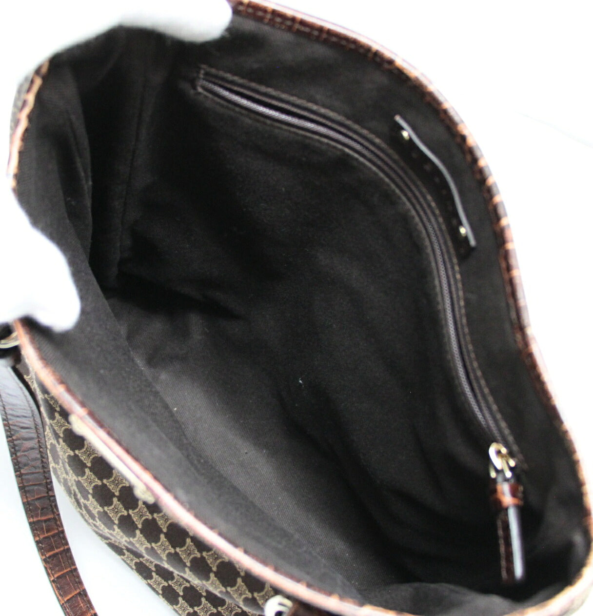 CELINE Macadam Canvas Croc Embossed Bag Brown Size ONE SIZE
