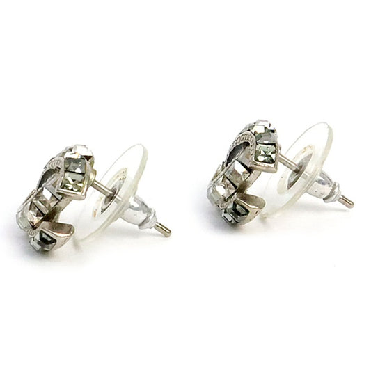 CHANEL Coco Mark Rhinestone Silver Earrings Size ONE SIZE
