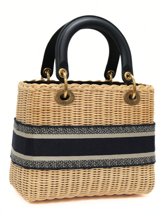 Christian Dior Lady Dior Wicker Beige Navy Bag Size ONE SIZE