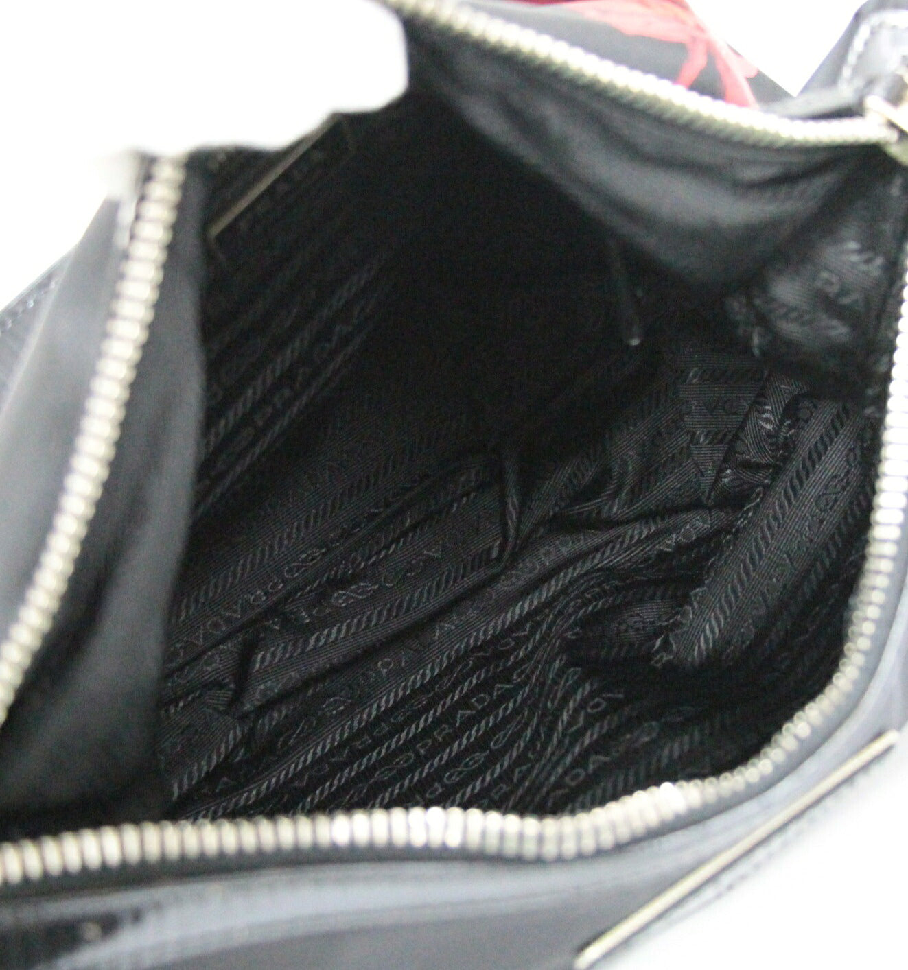 PRADA Nylon Floral Triangle Logo Black Red Shoulder Bag Size ONE SIZE