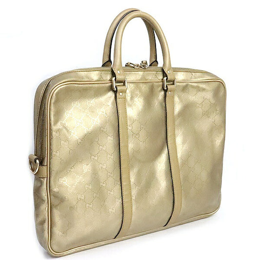 GUCCI GG Imprime PVC Leather Briefcase Gold Size ONE SIZE