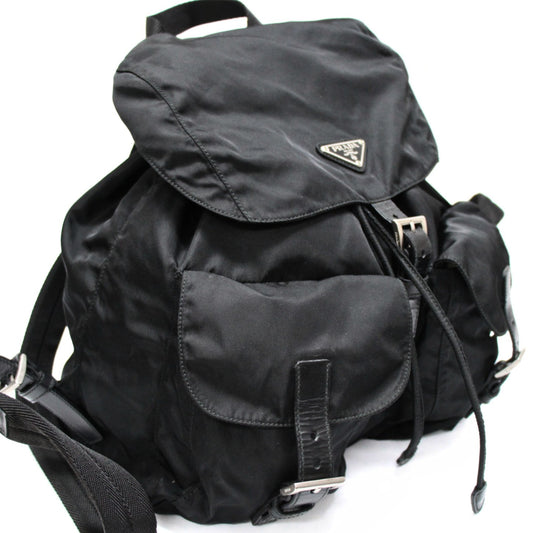 PRADA Triangle Logo Double Backpack Black Size ONE SIZE