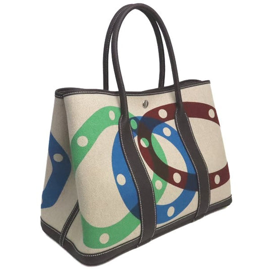 HERMES Garden Party 36 Toile H Rouge Sellier Handbag Size ONE SIZE
