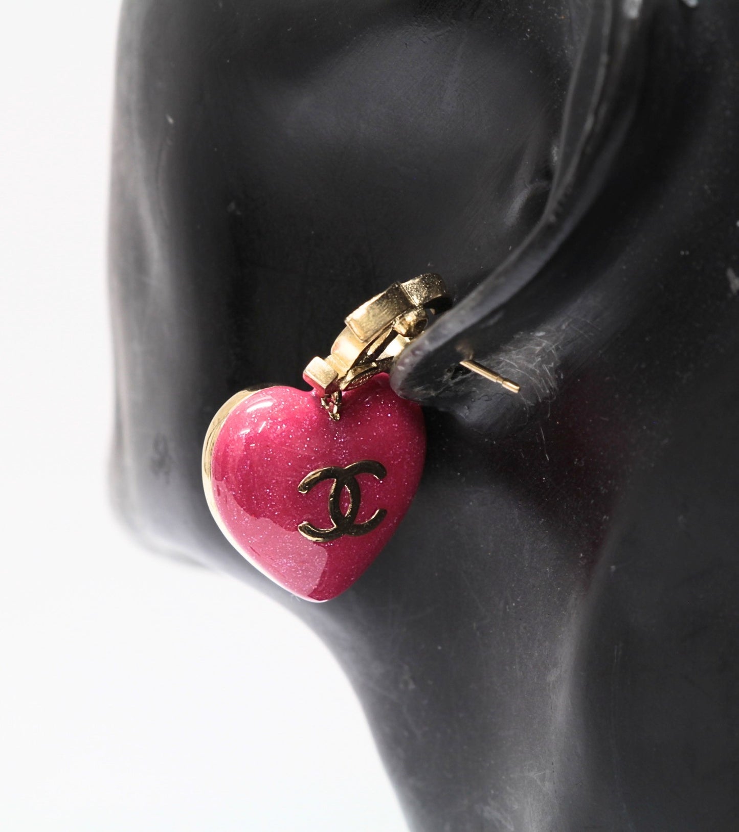 CHANEL Coco Mark Heart Earrings Pink Size ONE SIZE