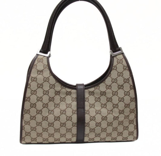 GUCCI Jackie Canvas Leather Handbag Brown Size ONE SIZE