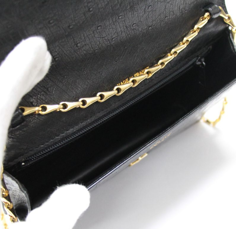 CELINE Vintage Black Ostrich Shoulder Bag Size ONE SIZE
