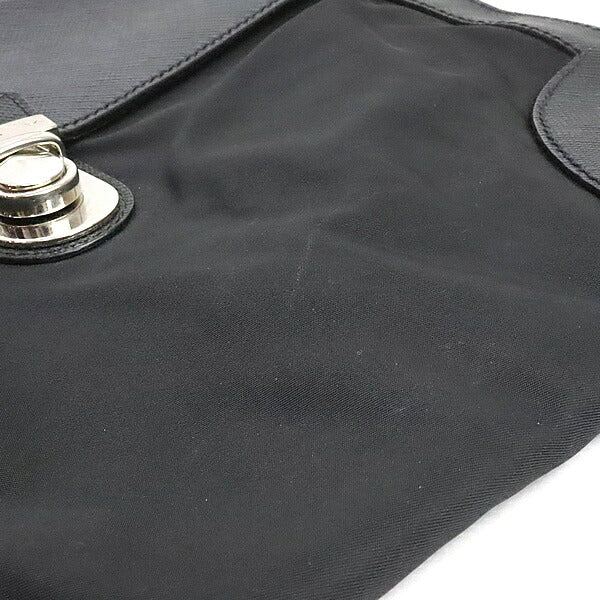 PRADA Black Nylon Saffiano Leather Clutch Bag Size ONE SIZE