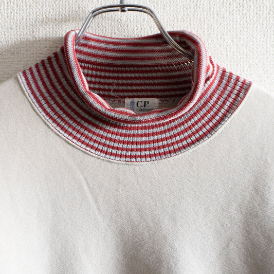 C.P. Company 80s-90s turtle neck sweatshirt with striped collar Beige Size L