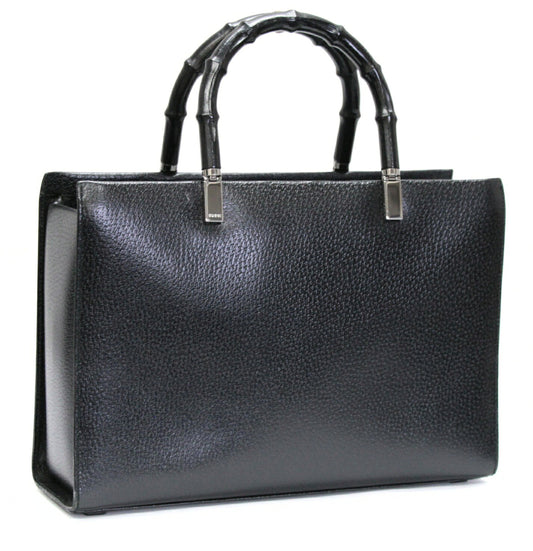 GUCCI Bamboo 2-Way Calf Leather Bag Black Size ONE SIZE