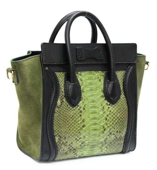 CELINE Luggage Nano Shopper Python Bag Green Size ONE SIZE
