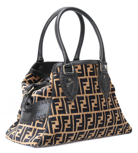 FENDI Zucca Etnico Terry x Brown Handbag Size ONE SIZE