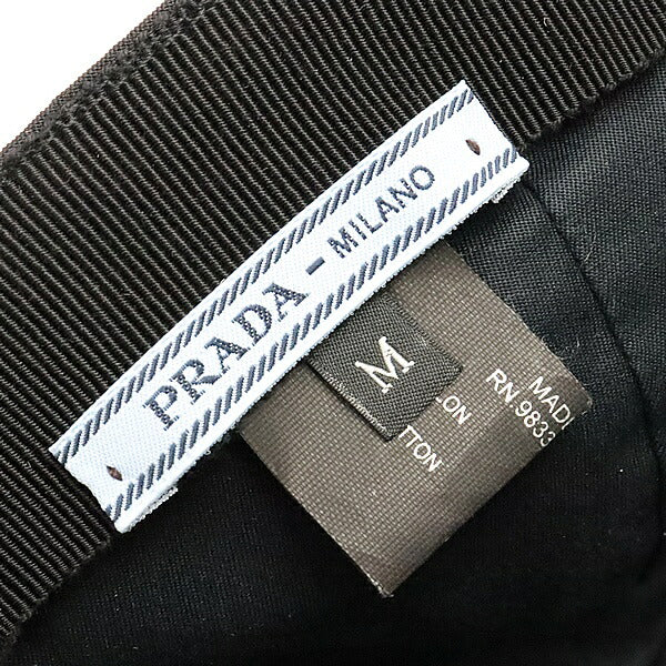 PRADA Triangle Logo Cotton Baseball Hat Black Size M/