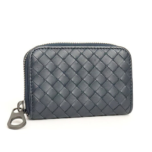 BOTTEGA VENETA Intrecciato Leather Wallet Navy Size ONE SIZE