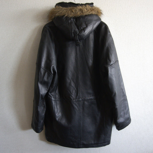 OLD STUSSY Black Leather Fur Coat Size L
