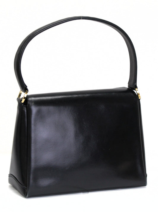 GUCCI Vintage Leather Handbag Black Size ONE SIZE