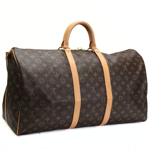 LOUIS VUITTON Monogram Keepall Bag Brown Size ONE SIZE