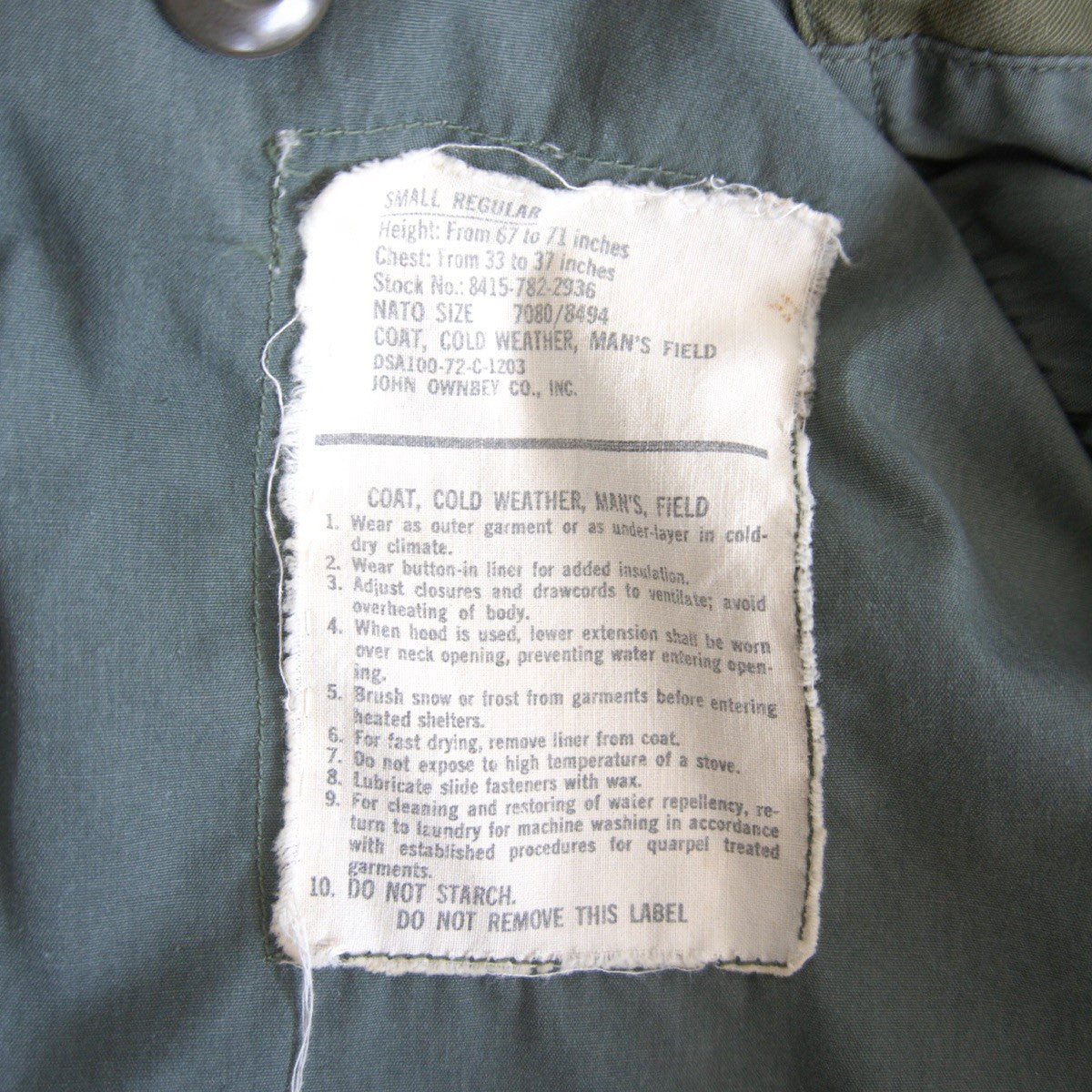 US ARMY 70s M-65 Jacket Gray Liner Size SMALL-REGULAR