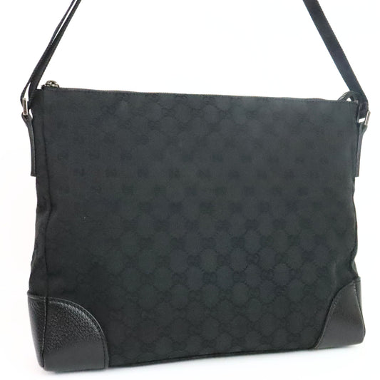 GUCCI GG Canvas Leather Shoulder Bag Black