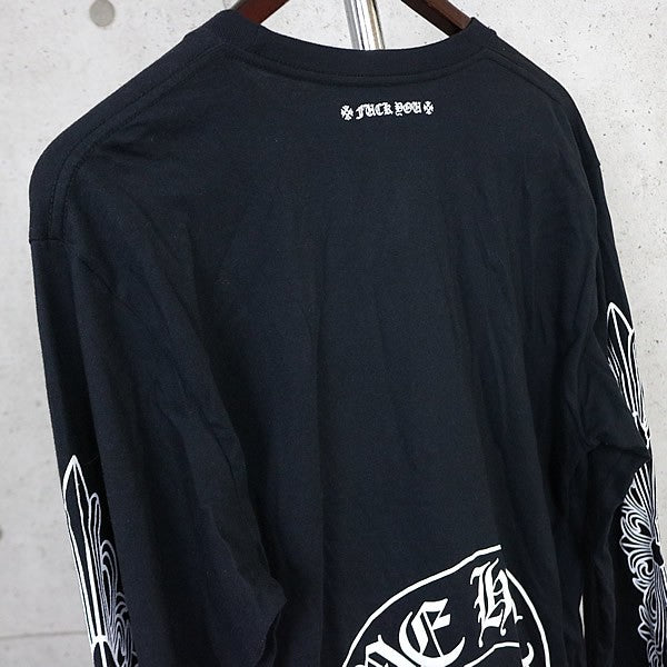 CHROME HEARTS Sleeve Floral Cross Horseshoe Tee Black Size L