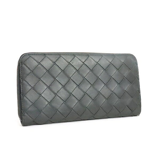 BOTTEGA VENETA Intrecciato Calfskin Zip Wallet Black/Blue