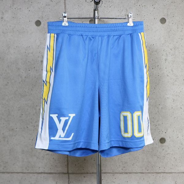 LOUIS VUITTON Logo Mesh Shorts Blue Size M